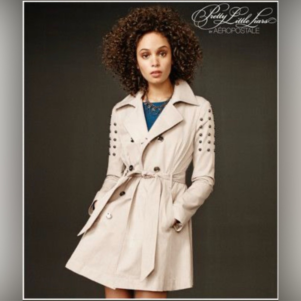 Pretty Little Liars x Aéropostale Studded Shoulder Trench Coat Taupe Size M